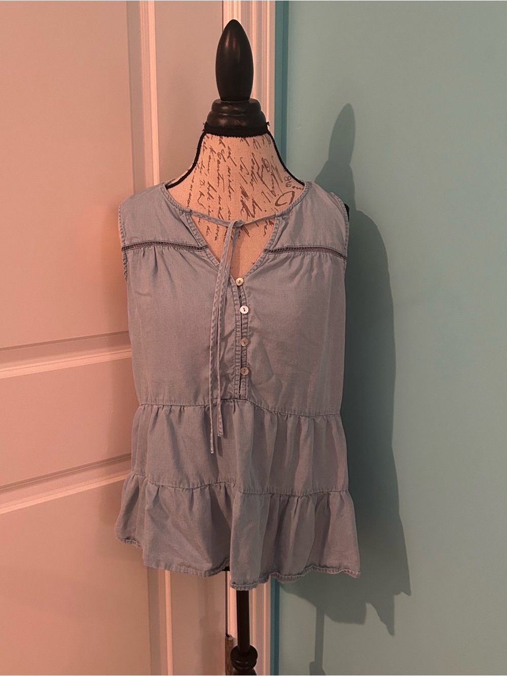 Blu Pepper Light Blue Tiered Sleeveless Peplum Camisole